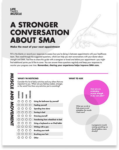 Thumbnail of a Self-Advocacy PDF guide titled “A Stronger Conversation About SMA”
